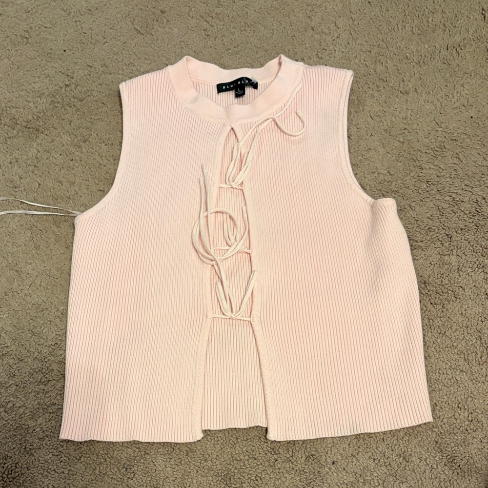 Blue Blush Light Pink Lace-Up Crop Top